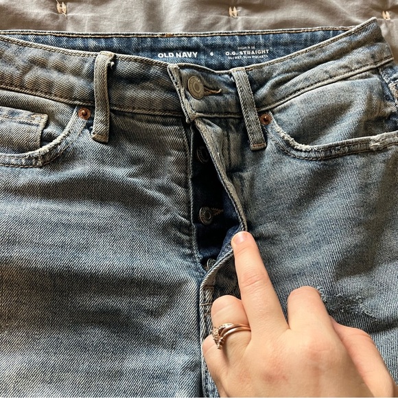 Old Navy Women's High Rise O.G Straight Patchwork Light Wash Jeans Size 6 - Picture 10 of 14